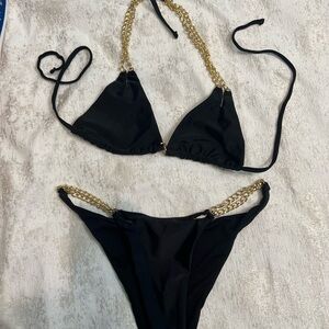 Black and Gold Chain Bikini Set
